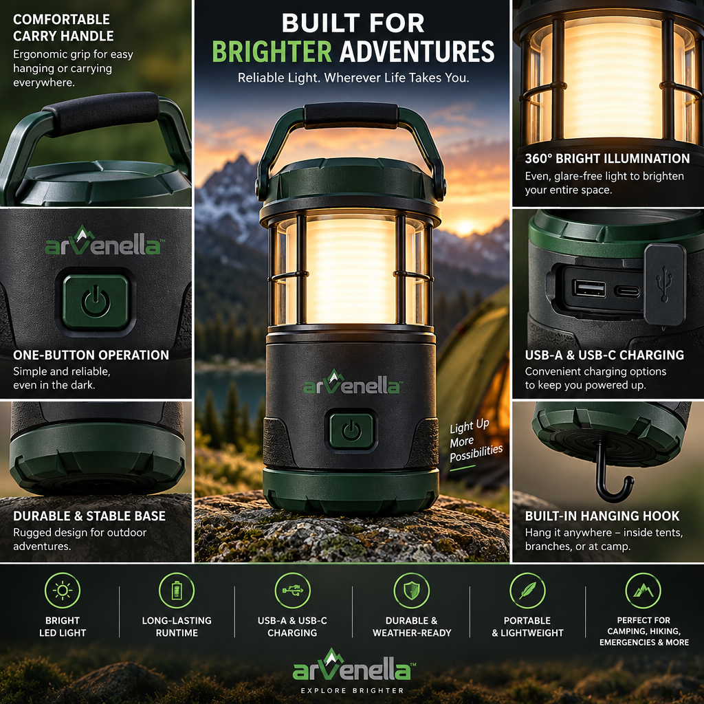 Arvenella™ GlowPeak Rechargeable Lantern